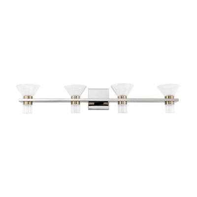 Blake 35-inch 8-light Polished Nickel and Champagne Gold 5CCT LED Vanity Light with Clear and Clear Ribbed Glass