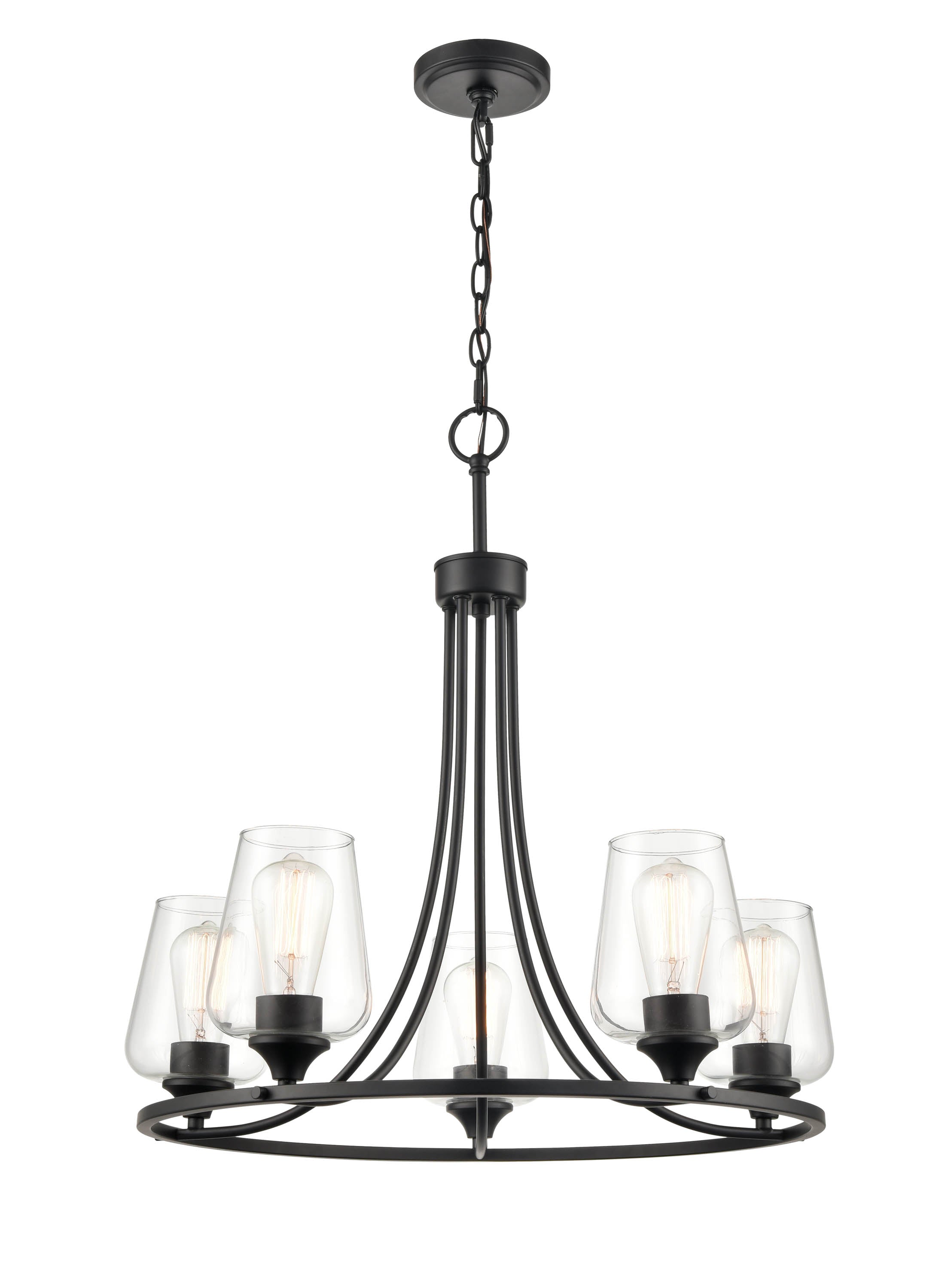 25'' Ashford Matte Black 5 Light Chandelier