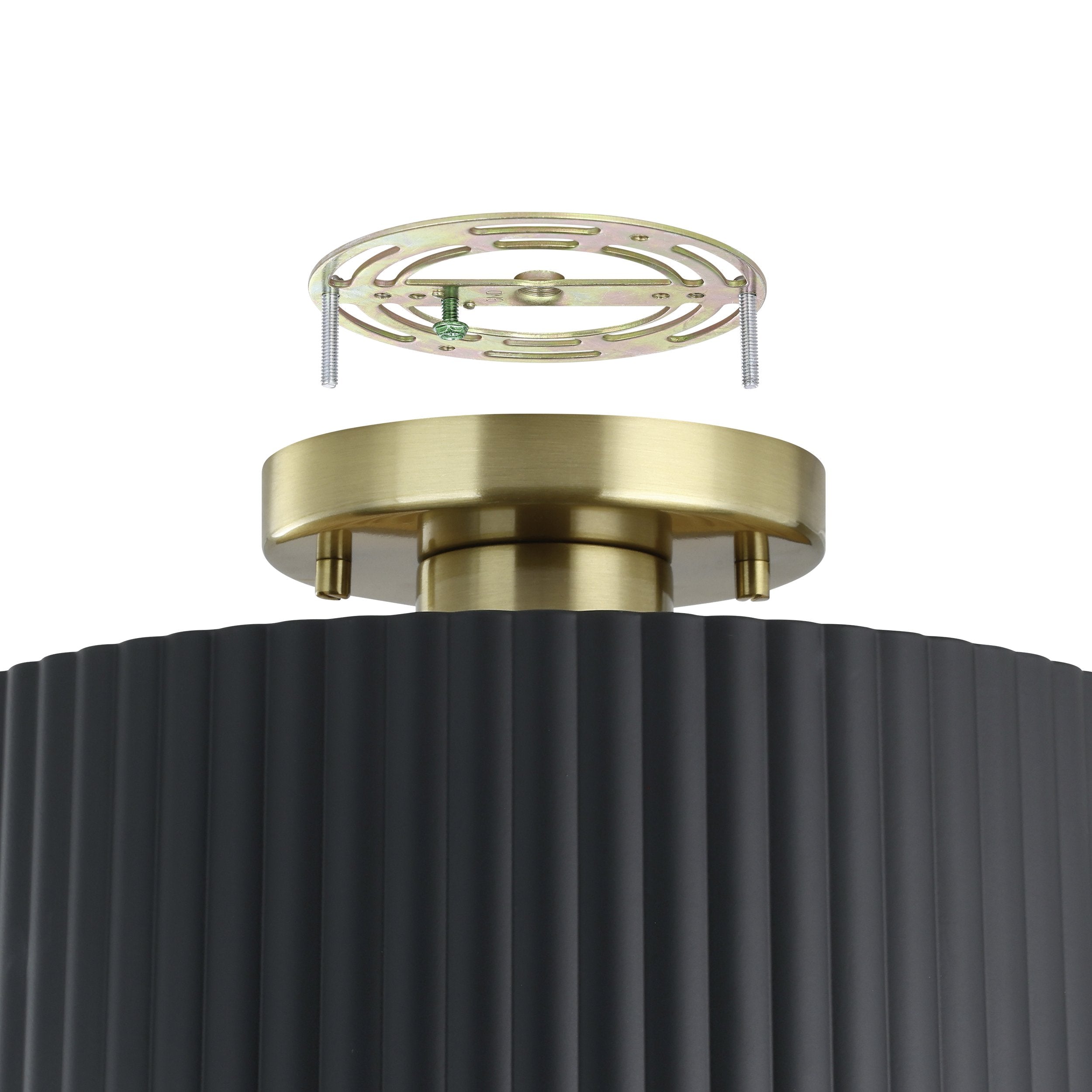 Leilani 11-inch 1-light Brushed Gold Semi-Flush Mount with Matte Black and Gold Metal Shade