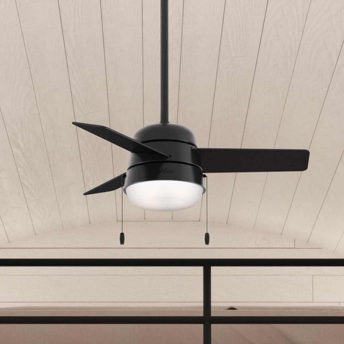 36 inch Aker Matte Black Ceiling Fan with LED Light Kit and Pull Chain