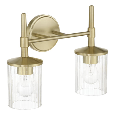 Andrea 15-inch 2-light Champagne Gold Vanity Light with Clear Ribbed Glass Shades