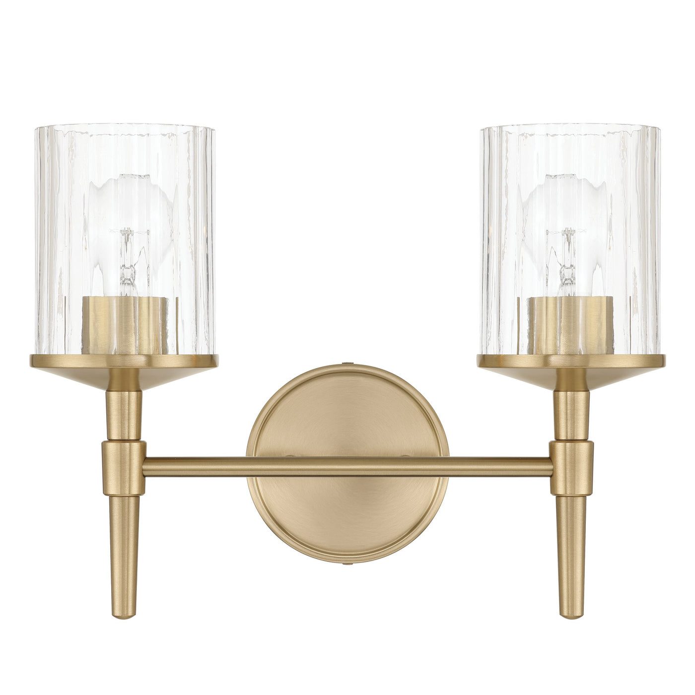 Andrea 15-inch 2-light Champagne Gold Vanity Light with Clear Ribbed Glass Shades