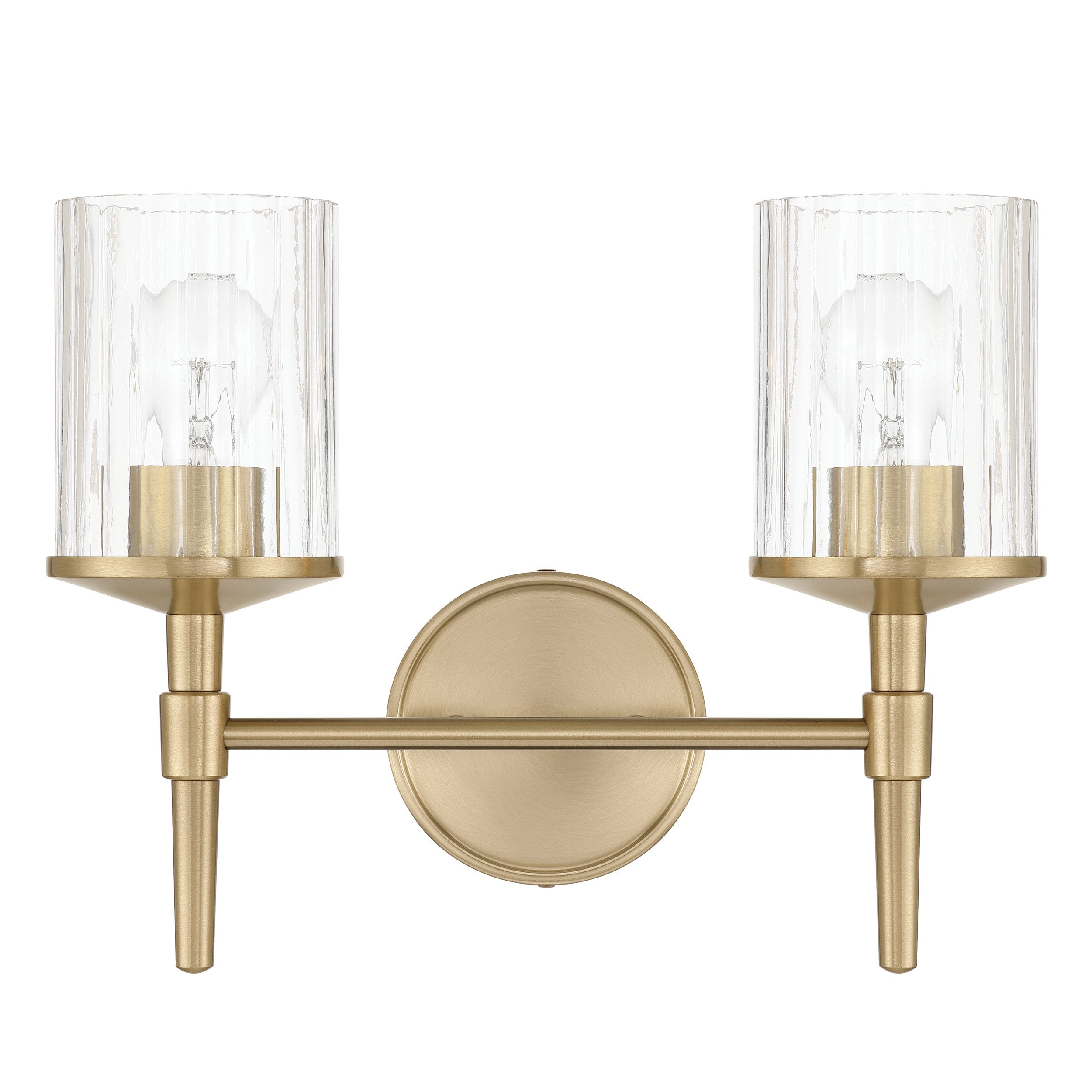 Andrea 15-inch 2-light Champagne Gold Vanity Light with Clear Ribbed Glass Shades