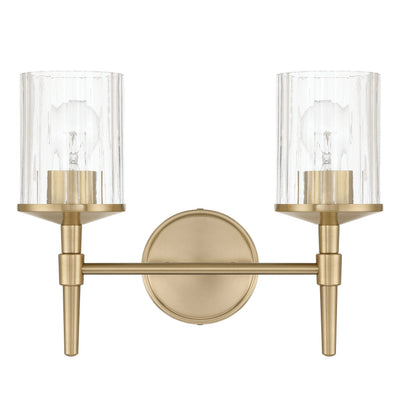 Andrea 15-inch 2-light Champagne Gold Vanity Light with Clear Ribbed Glass Shades