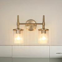 Andrea 15-inch 2-light Champagne Gold Vanity Light with Clear Ribbed Glass Shades