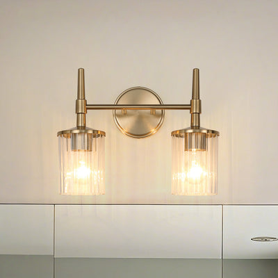 Andrea 15-inch 2-light Champagne Gold Vanity Light with Clear Ribbed Glass Shades