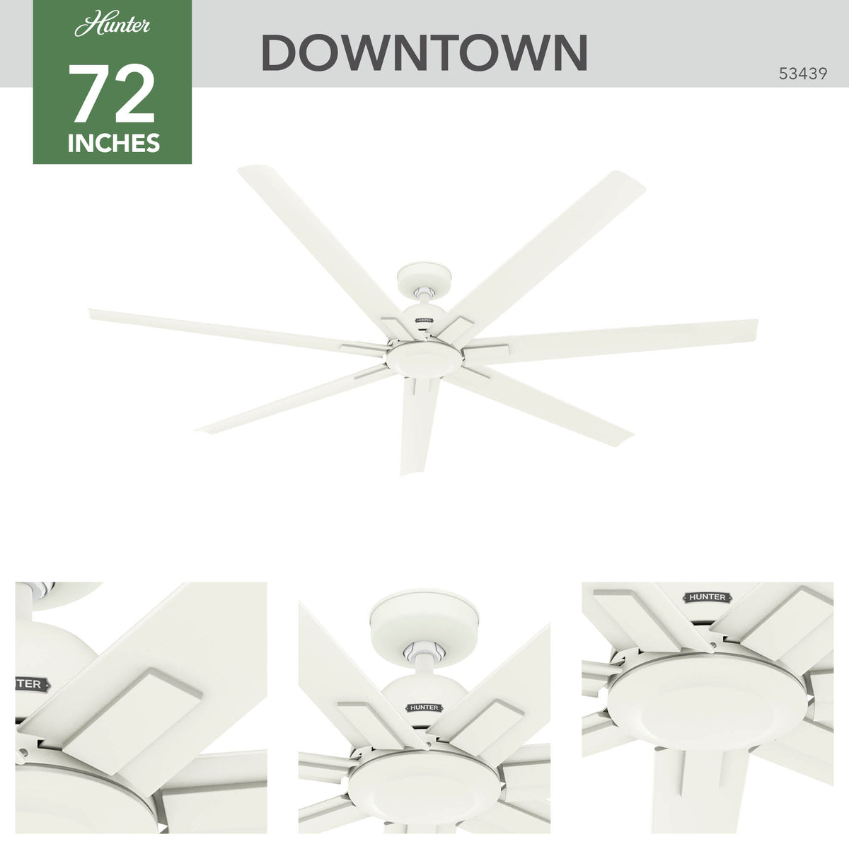 72 inch Downtown ENERGY STAR® Matte White Damp Rated Ceiling Fan and Wall Control