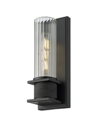 12-inch Matte Black 1-Light Clear Striped Glass Wall Sconce