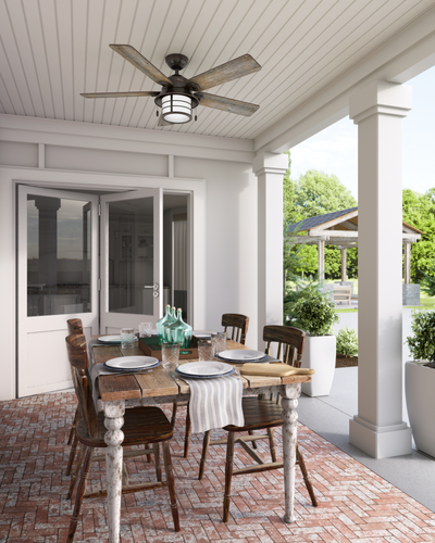54 inch Key Biscayne Onyx Bengal Damp Rated Ceiling Fan with LED Light Kit and Pull Chain