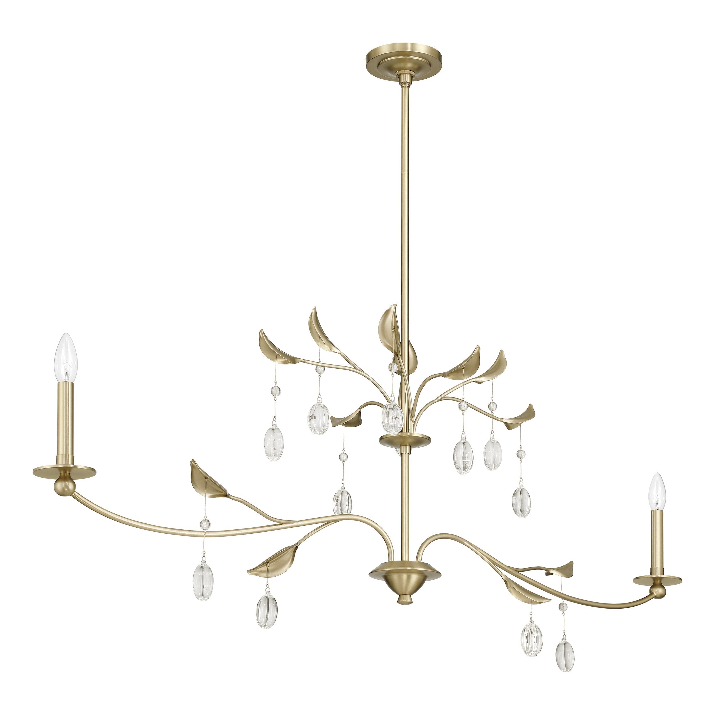 Presley 56-inch 2-light Champagne Gold Linear Chandelier with Clear Glass Drops and White Linen Shades