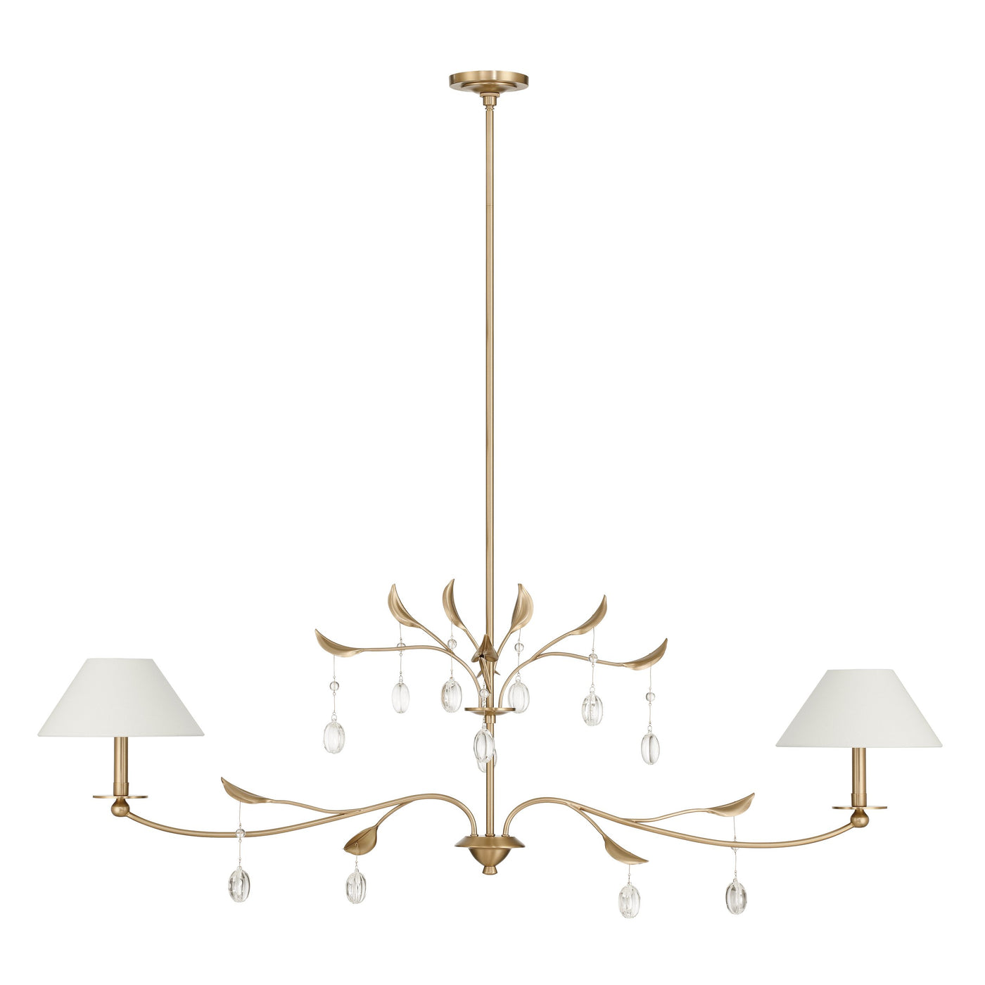Presley 56-inch 2-light Champagne Gold Linear Chandelier with Clear Glass Drops and White Linen Shades
