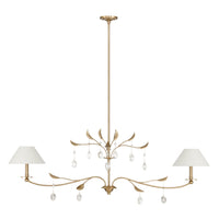 Presley 56-inch 2-light Champagne Gold Linear Chandelier with Clear Glass Drops and White Linen Shades