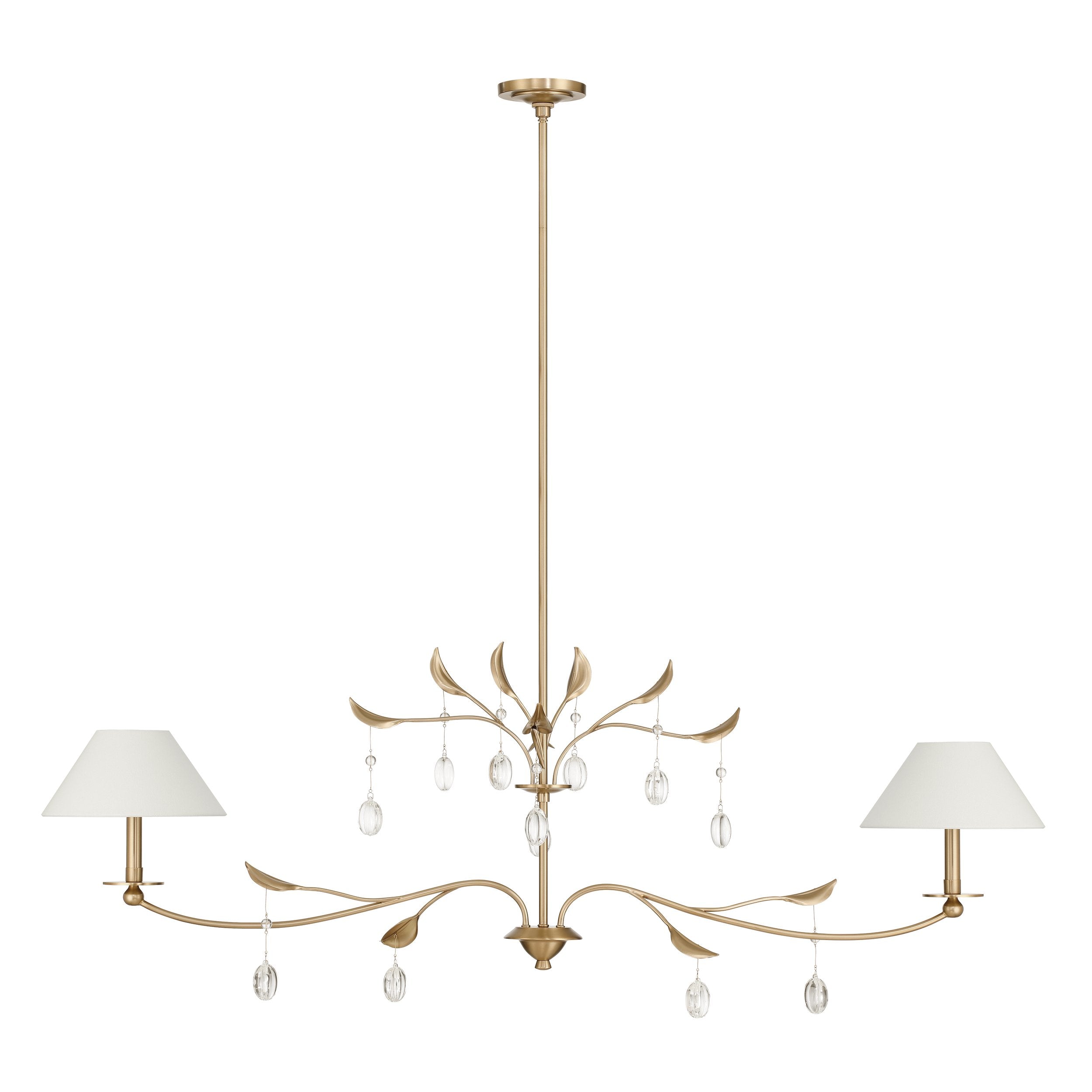Presley 56-inch 2-light Champagne Gold Linear Chandelier with Clear Glass Drops and White Linen Shades