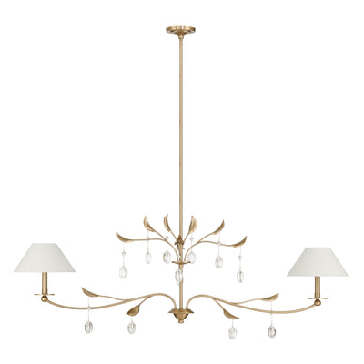 Presley 56-inch 2-light Champagne Gold Linear Chandelier with Clear Glass Drops and White Linen Shades
