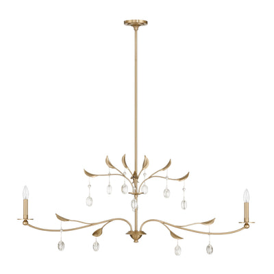 Presley 56-inch 2-light Champagne Gold Linear Chandelier with Clear Glass Drops and White Linen Shades