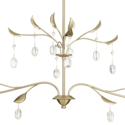 Presley 56-inch 2-light Champagne Gold Linear Chandelier with Clear Glass Drops and White Linen Shades