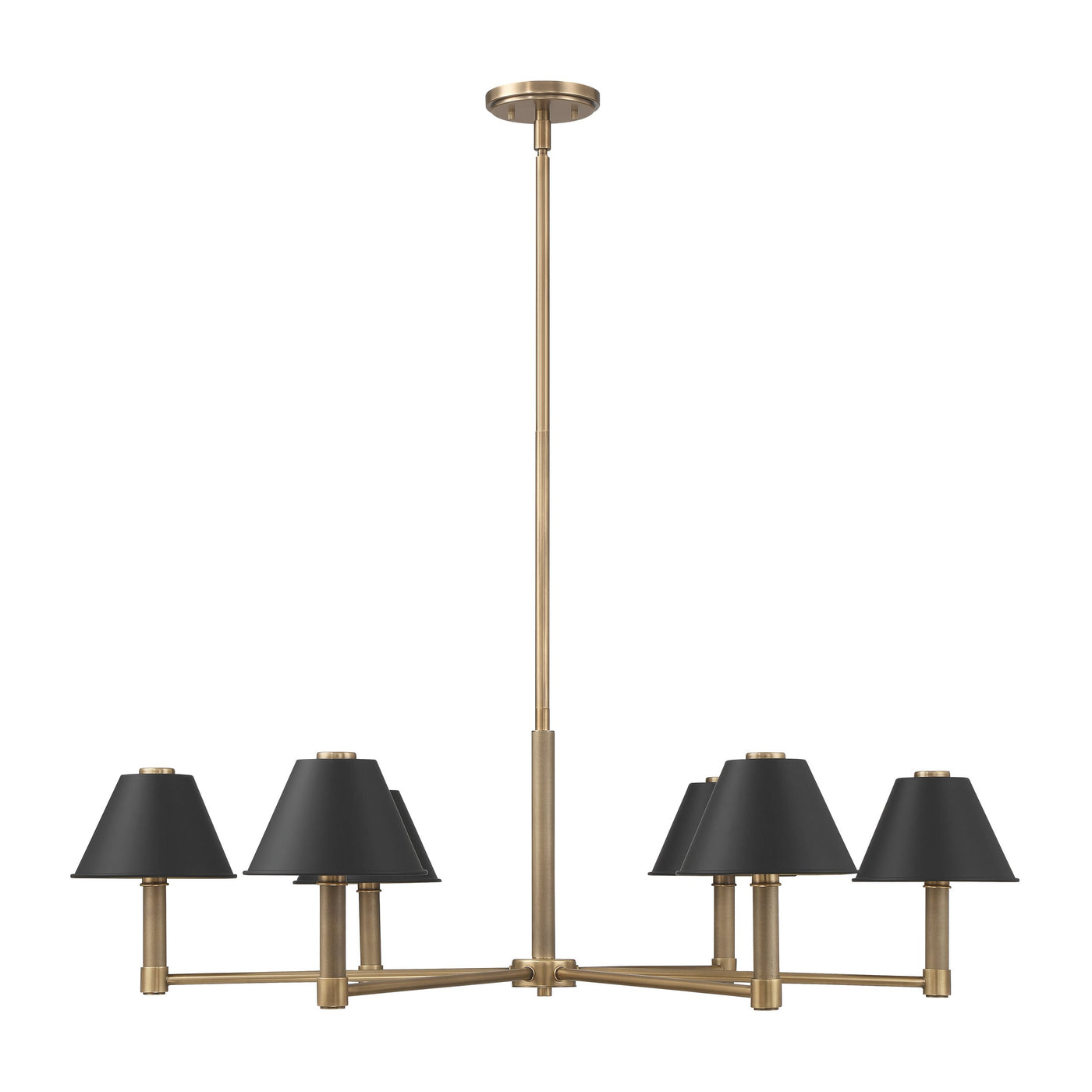 Mcgill 40-inch 6-light Natural Brass Chandelier with Matte Black and Gold Metal Shades