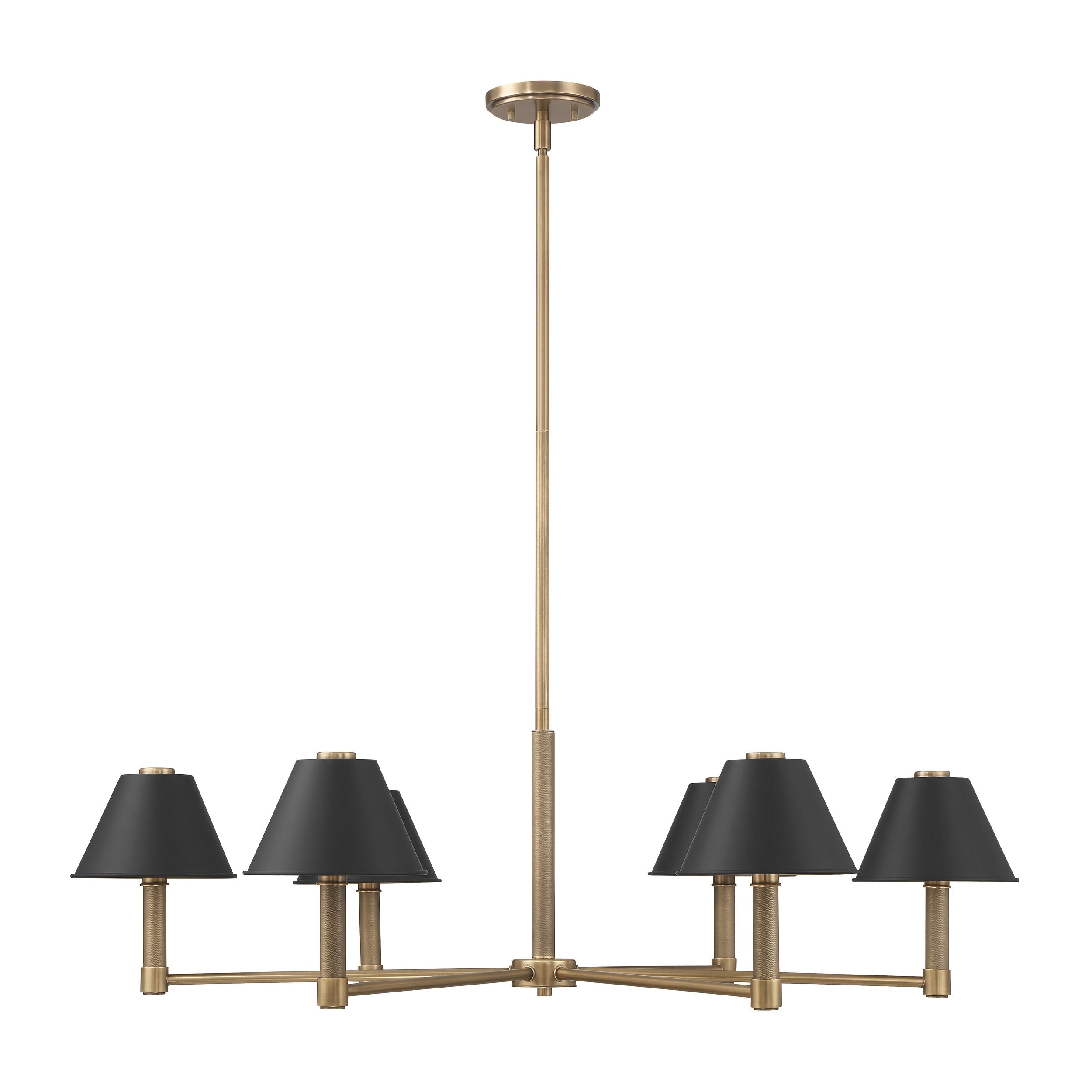 Mcgill 40-inch 6-light Natural Brass Chandelier with Matte Black and Gold Metal Shades