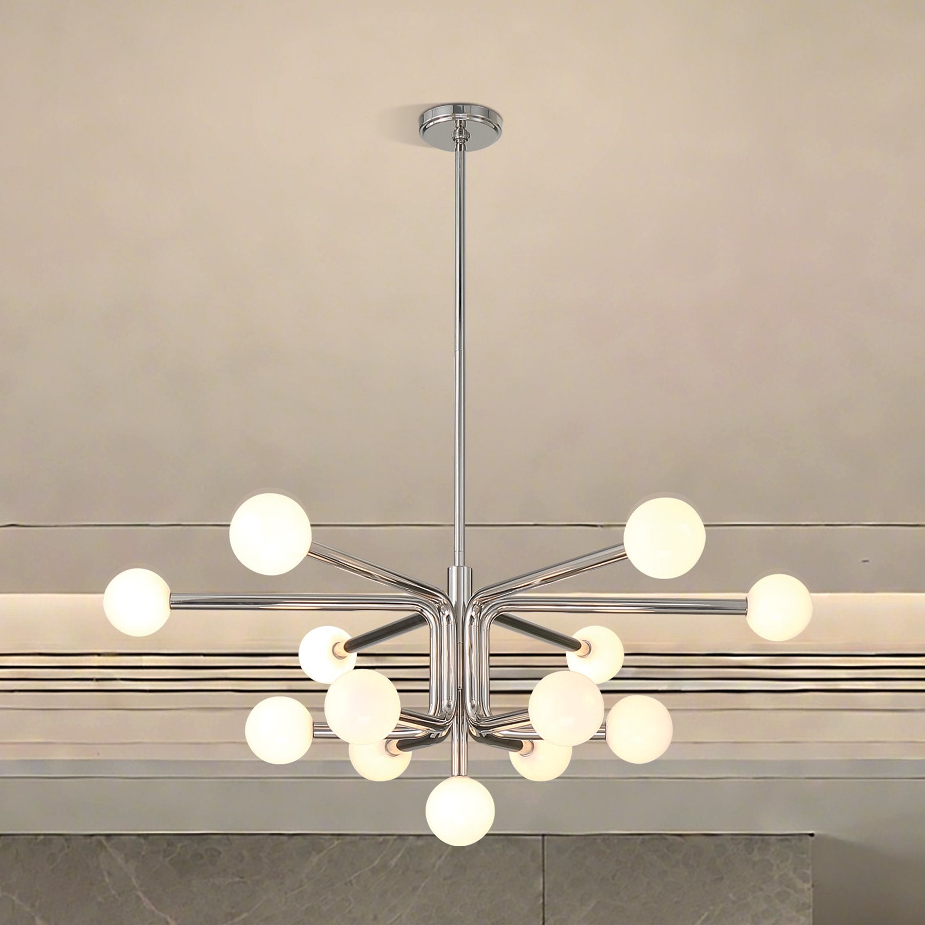 Stockholm 40-inch 13-light Polished Nickel Chandelier with Opal Glass Shades