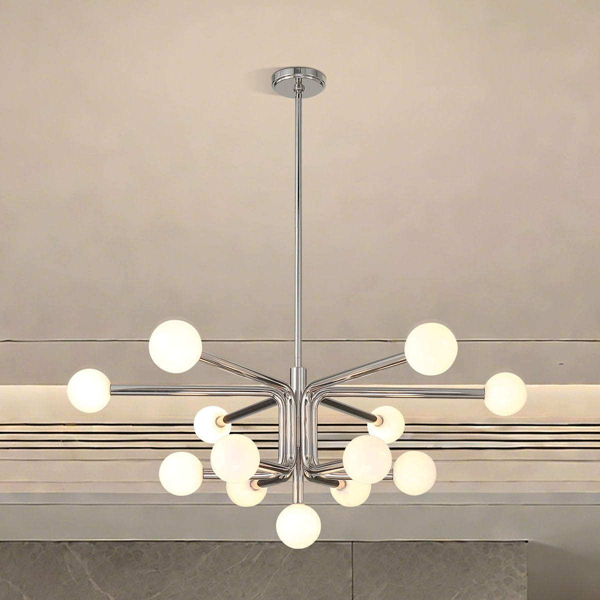 Stockholm 40-inch 13-light Polished Nickel Chandelier with Opal Glass Shades