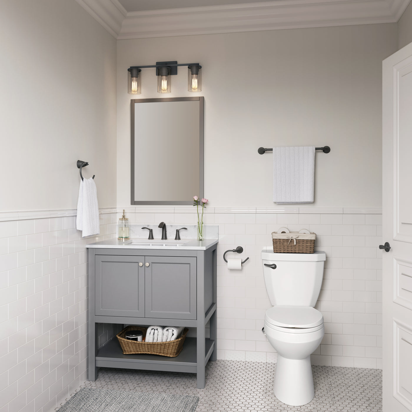 22-inch Verlana Matte Black 3-Light Clear Glass Bathroom Vanity Light