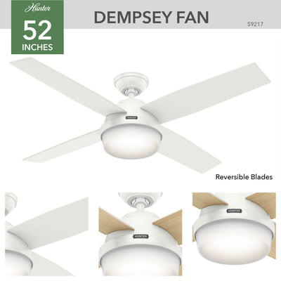 52 inch Dempsey Fresh White Ceiling Fan with LED Light Kit and Handheld Remote