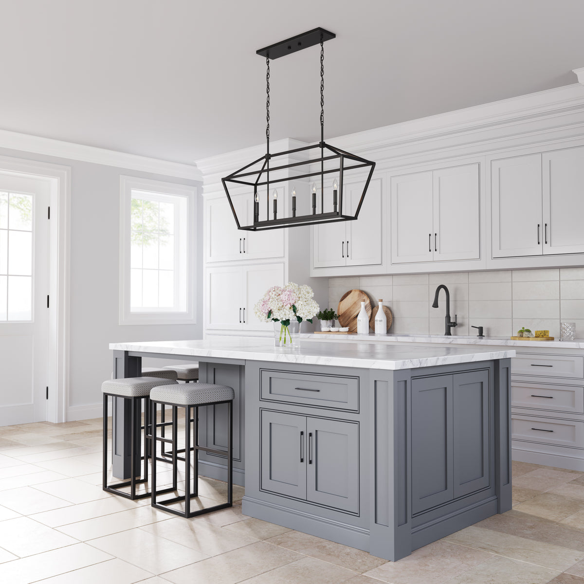 68'' Corona Matte Black 5 Light Linear Chandelier