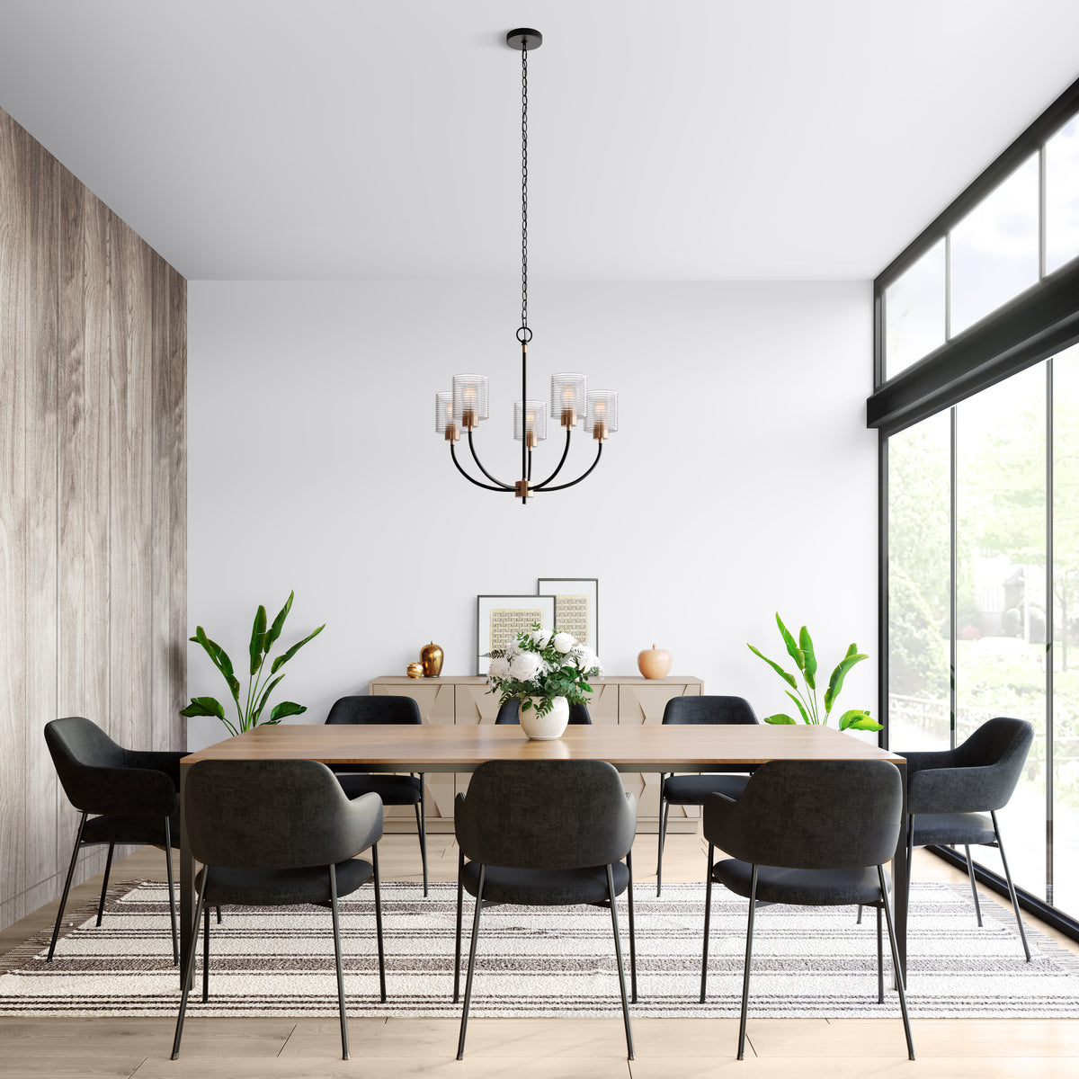 22.5'' Renitta Matte Black/Modern Gold 5 Light Chandelier