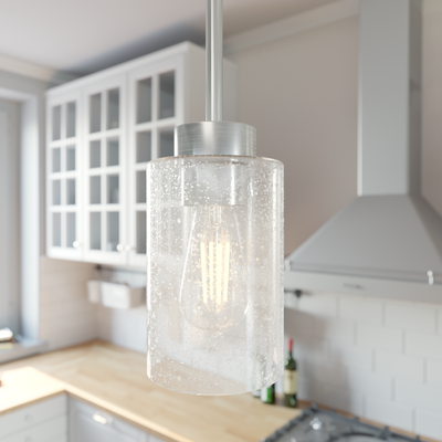 Hartland 4-inch 1-light Brushed Nickel Pendant with Seeded Glass