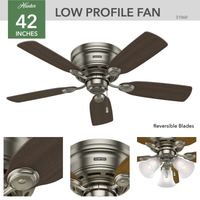 42 inch Low Profile Antique Pewter Low Profile Ceiling Fan and Pull Chain