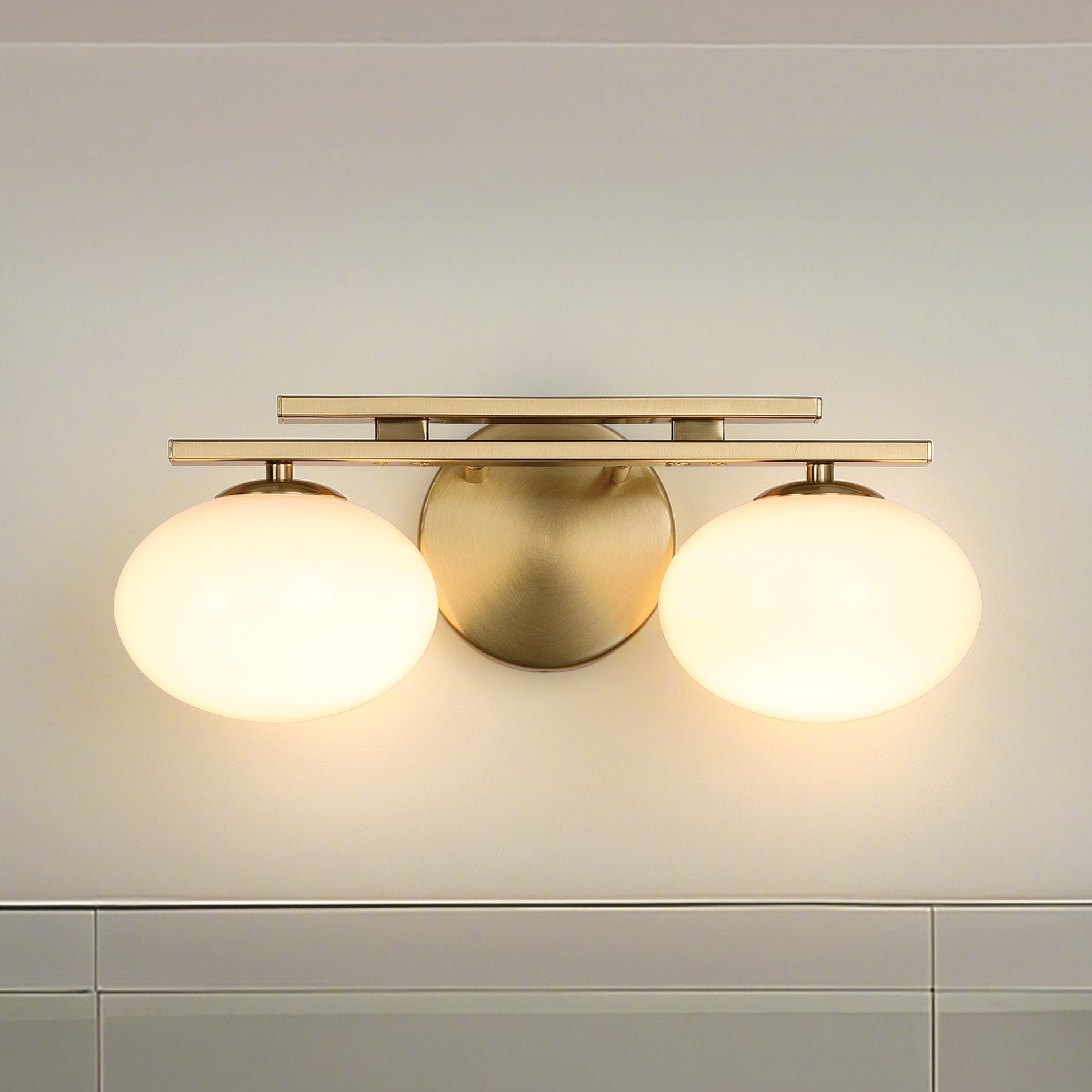 Julep 16-inch 2-light Brushed Gold Vanity Light with Opal Glass Shades