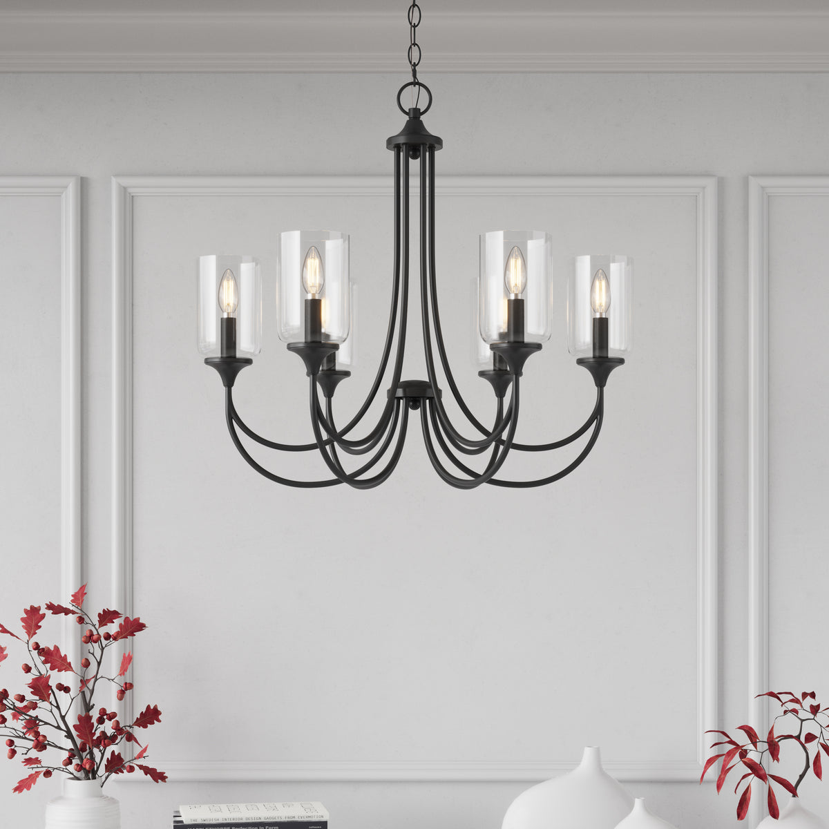 23'' Waddingham Matte Black 5 Light Chandelier