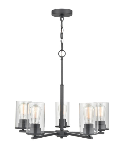 24-inch Verlana Matte Black 5-Light Clear Glass Chandelier