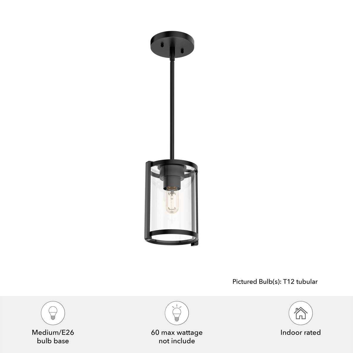 Astwood 6-inch 1-light Matte Black Pendant with Clear Glass