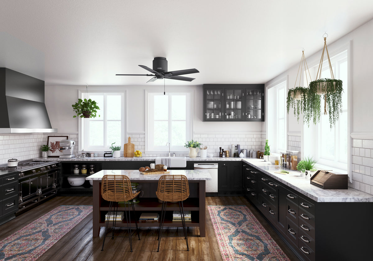 44 inch Terrace Cove Matte Black Low Profile Damp Rated Ceiling Fan and Pull Chain
