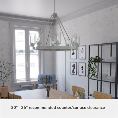 Hartland 32-inch 8-light Brushed Nickel Chandelier with Seeded Glass