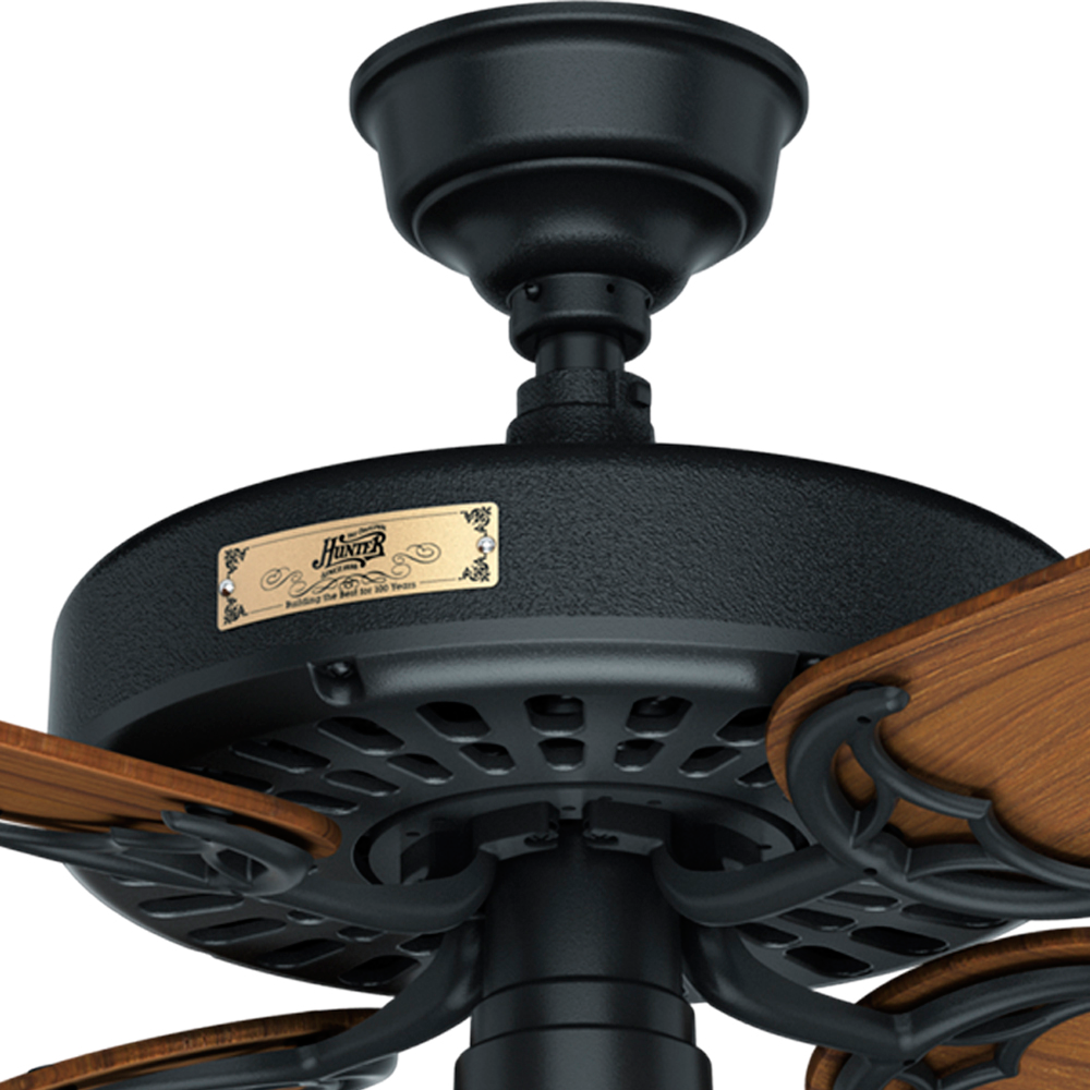 52 inch Original Matte Black Damp Rated Ceiling Fan and Pull Chain
