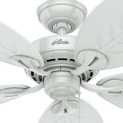 54 inch Bayview White Damp Rated Ceiling Fan and Pull Chain
