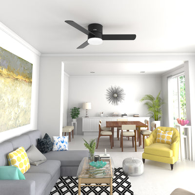 52 inch Minimus Matte Black Low Profile Ceiling Fan with LED Light Kit and Handheld Remote