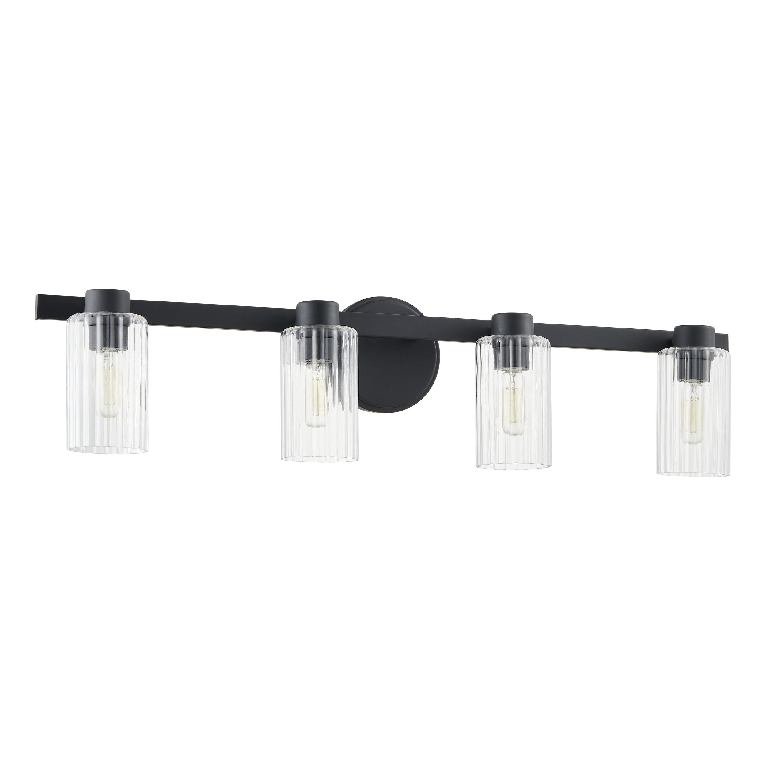 Bedminster 30-inch 4-light Matte Black Vanity Light with Clear Ribbed Glass Shades