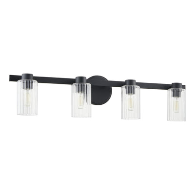 Bedminster 30-inch 4-light Matte Black Vanity Light with Clear Ribbed Glass Shades