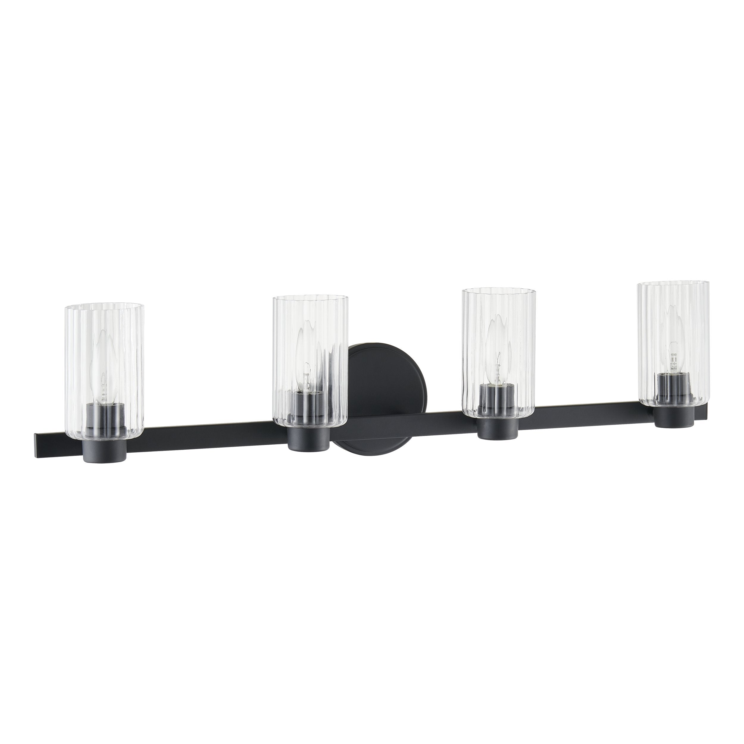 Bedminster 30-inch 4-light Matte Black Vanity Light with Clear Ribbed Glass Shades