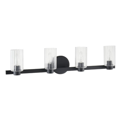 Bedminster 30-inch 4-light Matte Black Vanity Light with Clear Ribbed Glass Shades