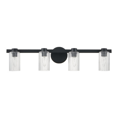 Bedminster 30-inch 4-light Matte Black Vanity Light with Clear Ribbed Glass Shades