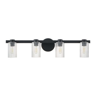 Bedminster 30-inch 4-light Matte Black Vanity Light with Clear Ribbed Glass Shades