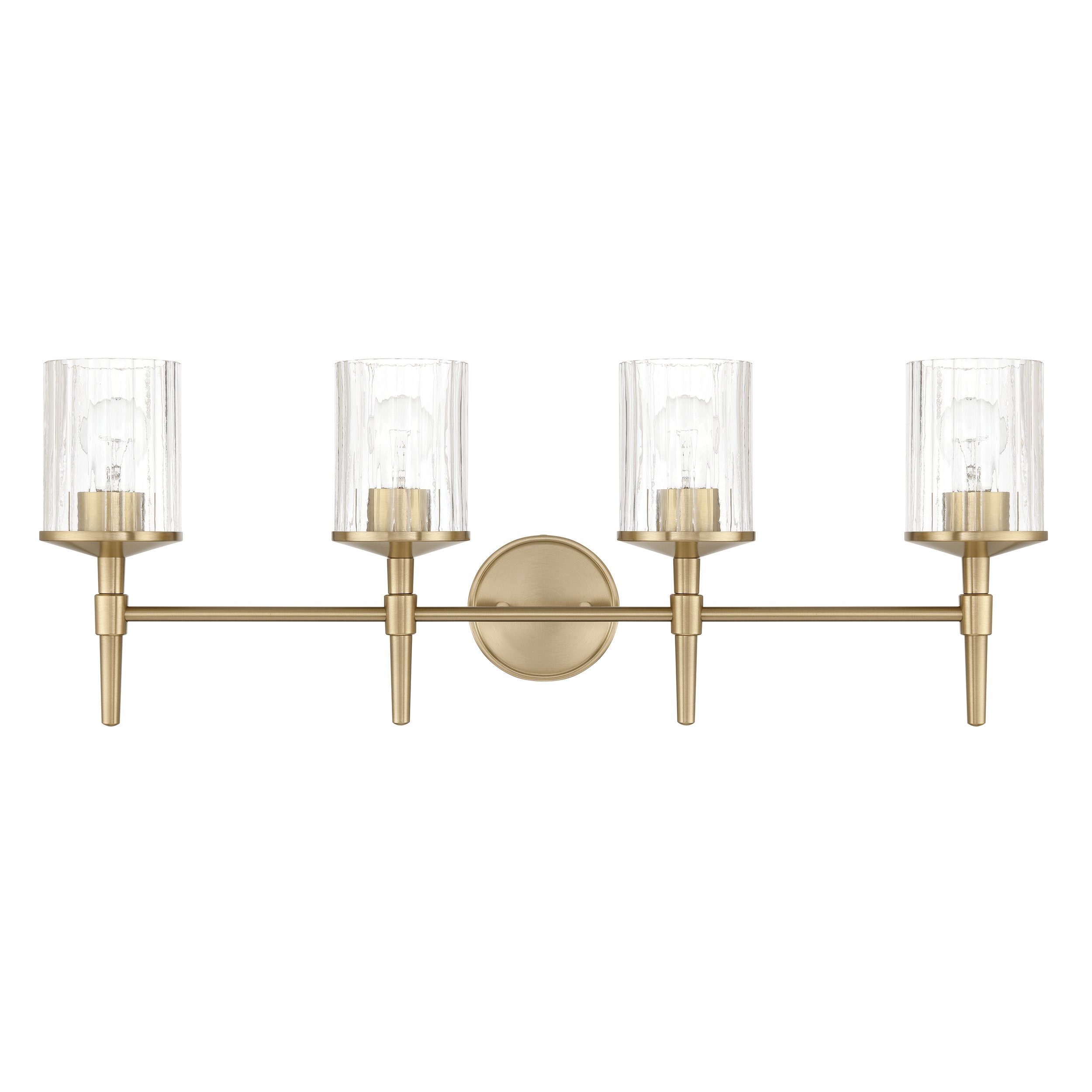 Andrea 32-inch 4-light Champagne Gold Vanity Light with Clear Ribbed Glass Shades