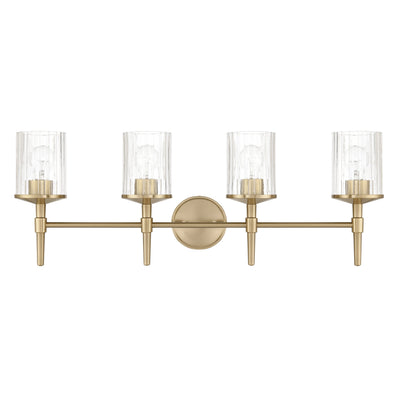 Andrea 32-inch 4-light Champagne Gold Vanity Light with Clear Ribbed Glass Shades