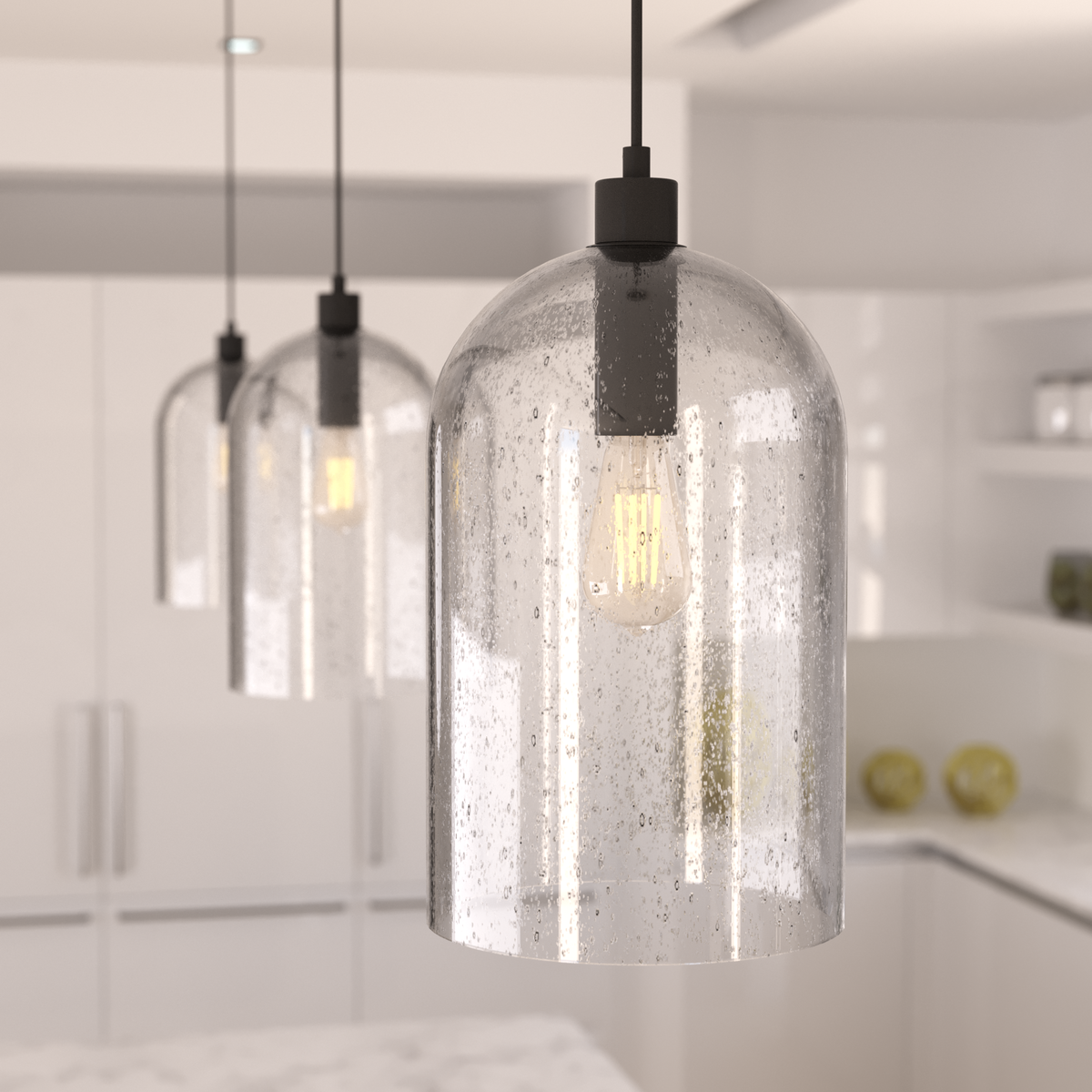 Lochemeade 9-inch 1-light Noble Bronze Pendant with Clear Seeded Glass