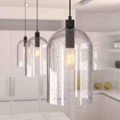 Lochemeade 9-inch 1-light Noble Bronze Pendant with Clear Seeded Glass