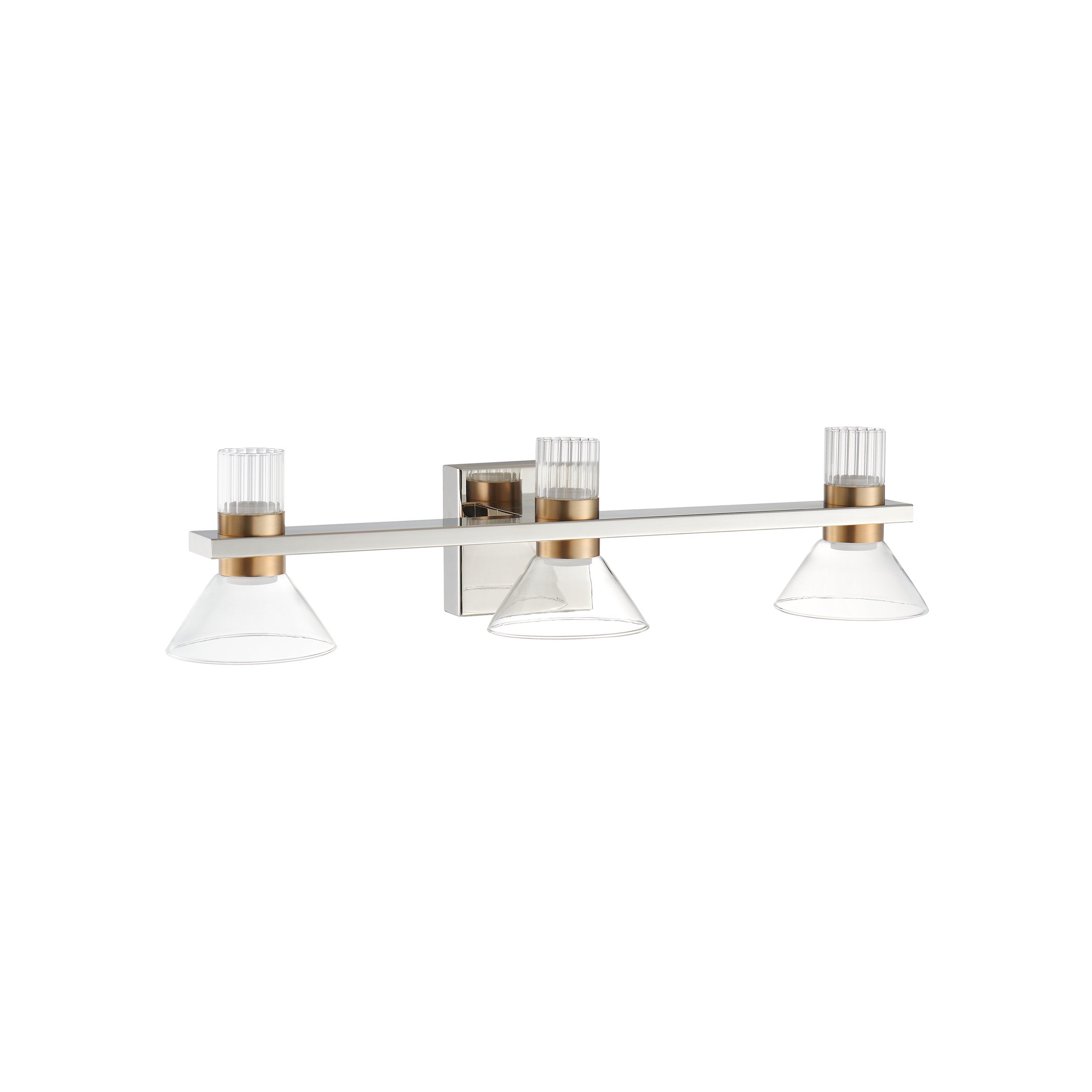 Blake 25-inch 6-light Polished Nickel and Champagne Gold 5CCT LED Vanity Light with Clear and Clear Ribbed Glass